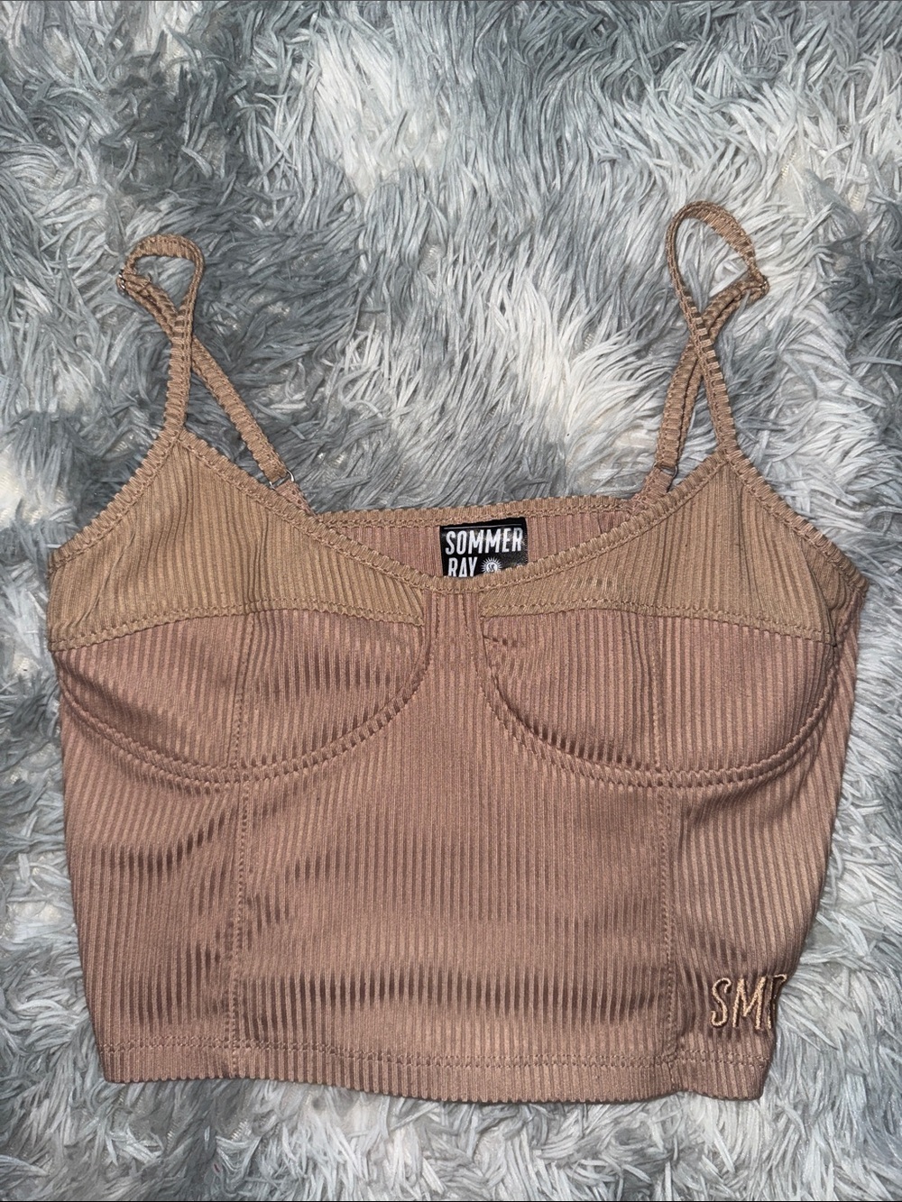 Sommer Ray Tan Ribbed Cropped Bustier Tank Top